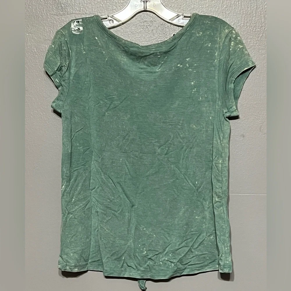 Justice Burnout Positive Tee Olive Tie Front Short Sleeve Crew Neck Shirt 6/7